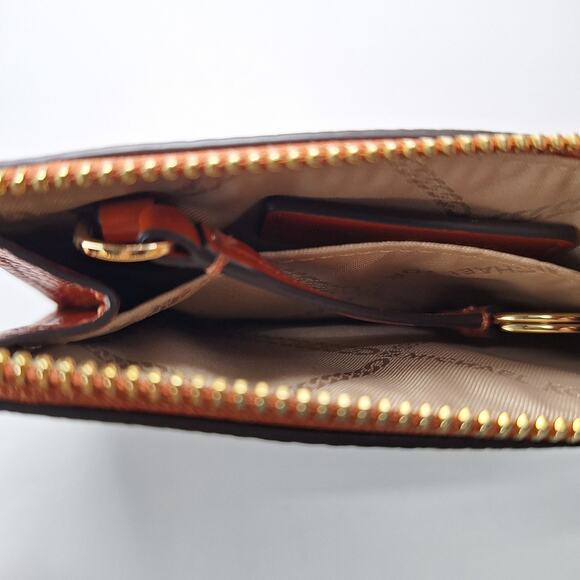 Michael Kors Jet Set Orange Pebble Leather Coin Purse Pouch Wallet Wristlet - Picture 13 of 14